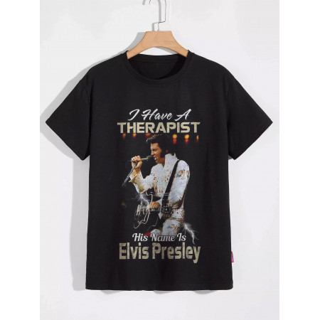 Tricou Am un terapeut pe care îl cheamă Elvis Presley din bumbac